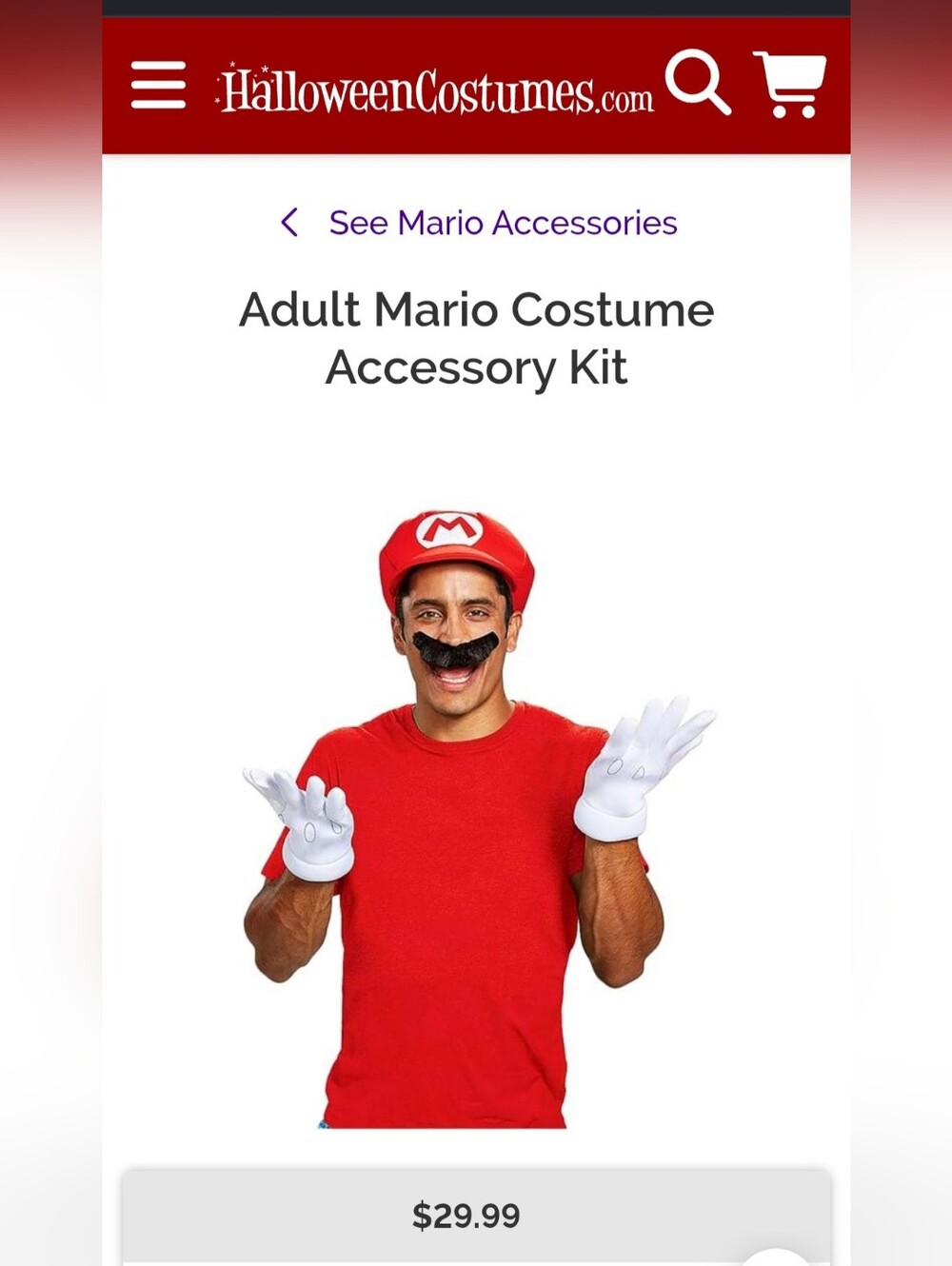 Mario Bross Custom, Nintendo Red Mario Hat and White Gloves